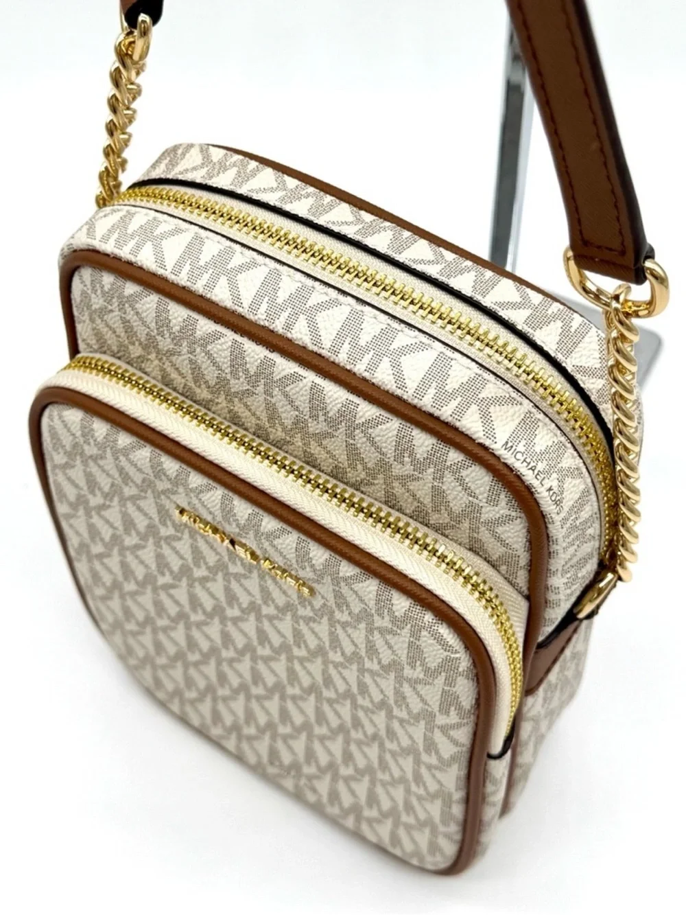 Michael Kors Medium NS Chain Xbody Bag Vanilla/Brown